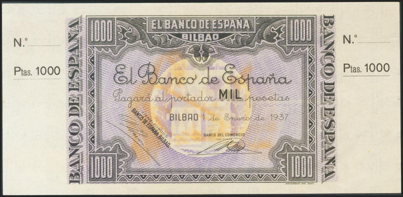 1000 Pesetas. 1 de Enero de 1937. Sucursal de Bilbao, antefirma Banco del Comerc...