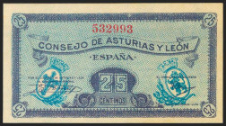 1937. 25 Céntimos. Asturias y León. Sin serie. (Edifil 2021: 394). Apresto original. SC.