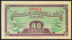 1937. 40 Céntimos. Asturias y León. Sin serie. (Edifil 2021: 395). Apresto original. SC.
