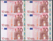 Bloque-Plancha sin guillotinar de 6 billetes de 10 Euros emitidos el 1 de Enero de 2002, procedente de las hojas completas sin guillotinar que vendió ...
