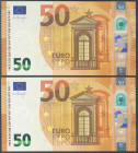 50 Euros. 4 de Abril de 2017. Pareja correlativa (cabe recordar que el último dígito de todos los billetes denominados en euros es para control intern...