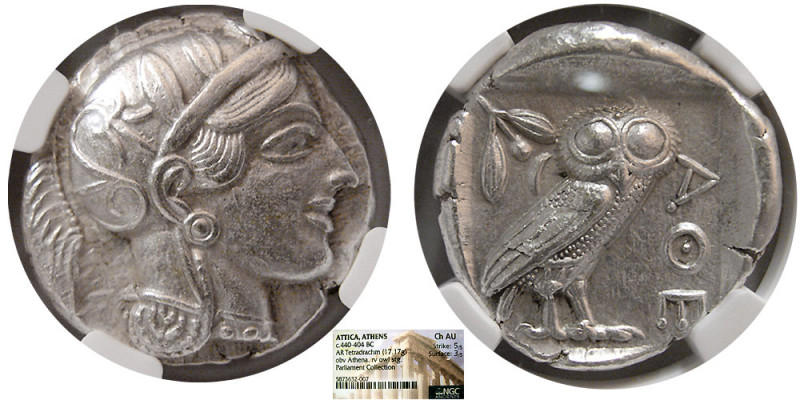 ATTICA, Athens. 440-404 BC. AR Tetradrachm (17.17 gm; 25 mm). NGC-Choice AU. Hel...