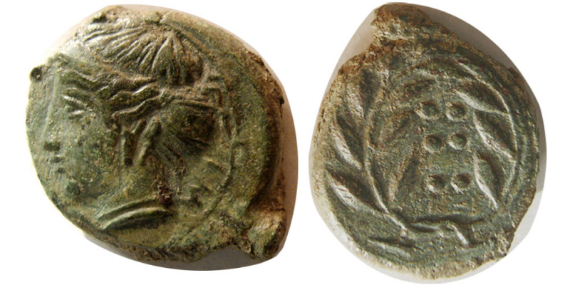 SICILY, Himera. Circa 415-409 BC. Æ Hemilitron (4.70 gm; 16 mm). Head of nymph l...