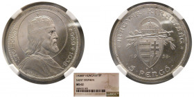 HUNGARY. 1938-BP. Saint Stephen. 5 Pengo. BERAN.L. NGC-MS 62.