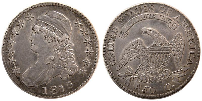 UNITED STATES. 1813 Capped Bust. Half Dollar (50 Cents). Choice AU. Toned. Rare ...