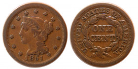 UNITED STATES. 1851. Braided Hair Large Cent.
