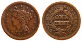UNITED STATES. 1852. Braided Hair Large Cent.