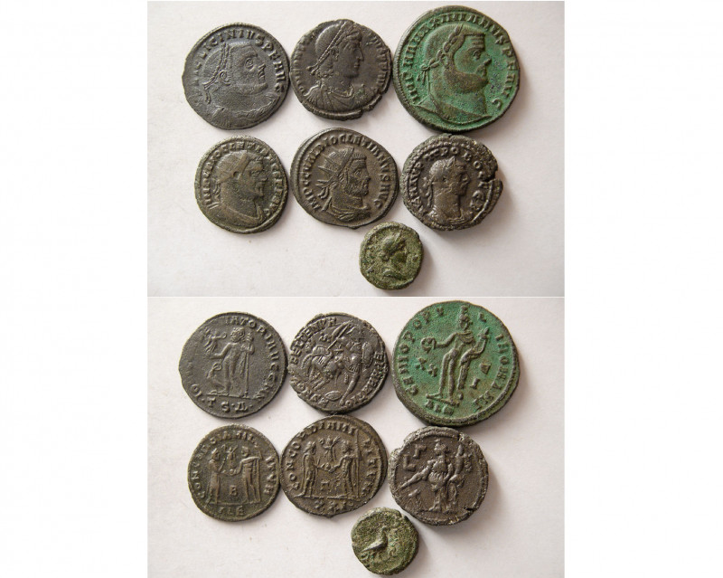 Group Lot of 6 Roman Bronze Coins of Domitian to Antoninus Pius AE (14mm); Diocl...