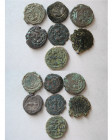 Group Lot of 7 Ancient Bronze Coins. Six Sasanian and one Islamic coin.