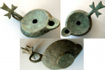 BYZANTINE EMPIRE. Ca. 8th-10th. Century AD. Bronze Oil Lamp.