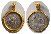 SASANIAN KINGS. Genuine Silver Drachm set in a 24K  Gold Pendent.