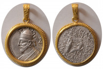 PARTHAN KINGS.  Genuine Silver Tetradrachm set in a 24K Gold Pendent.