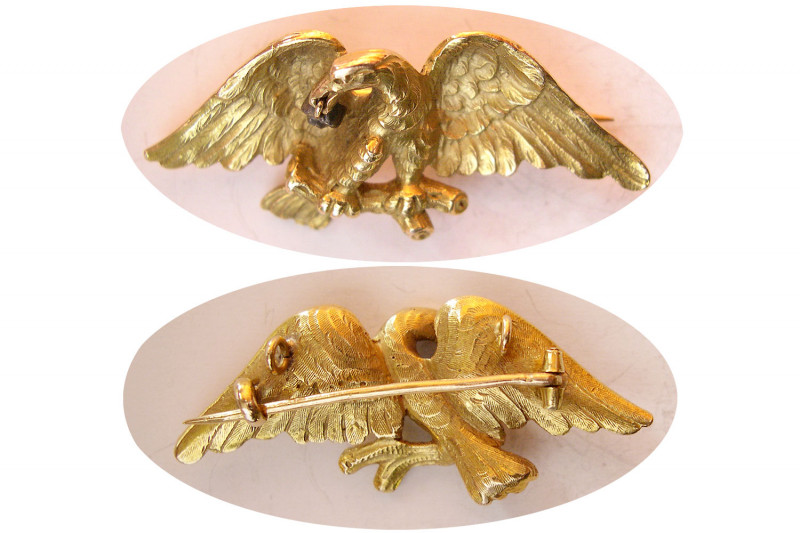 Magnificent Victorian eagle in 18 karat yellow gold, embellished with outstandin...