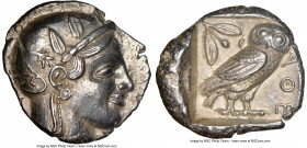 ATTICA. Athens. Ca. 455-440 BC. AR tetradrachm (25mm, 17.13 gm, 4h). NGC Choice AU 4/5 - 4/5. Early transitional issue. Head of Athena right, wearing ...