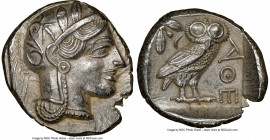 ATTICA. Athens. Ca. 440-404 BC. AR tetradrachm (26mm, 17.14 gm, 4h). NGC Choice AU 5/5 - 3/5. Mid-mass coinage issue. Head of Athena right, wearing ea...
