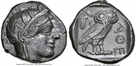 ATTICA. Athens. Ca. 440-404 BC. AR tetradrachm (24mm, 17.18 gm, 5h). NGC Choice AU 5/5 - 3/5. Mid-mass coinage issue. Head of Athena right, wearing ea...