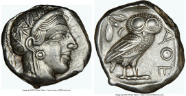 ATTICA. Athens. Ca. 440-404 BC. AR tetradrachm (22mm, 17.17 gm, 10h). NGC Choice XF 5/5 - 5/5. Mid-mass coinage issue. Head of Athena right, wearing e...