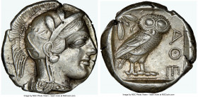 ATTICA. Athens. Ca. 440-404 BC. AR tetradrachm (23mm, 17.18 gm, 2h). NGC Choice XF 4/5 - 4/5. Mid-mass coinage issue. Head of Athena right, wearing ea...
