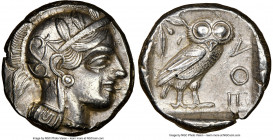 ATTICA. Athens. Ca. 440-404 BC. AR tetradrachm (23mm, 17.14 gm, 10h). NGC Choice XF 5/5 - 3/5. Mid-mass coinage issue. Head of Athena right, wearing e...