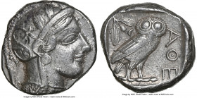 ATTICA. Athens. Ca. 440-404 BC. AR tetradrachm (23mm, 17.15 gm, 6h). NGC XF 4/5 - 3/5. Mid-mass coinage issue. Head of Athena right, wearing earring, ...