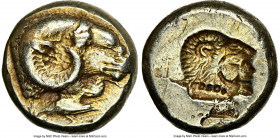 LESBOS. Mytilene. Ca. 521-478 BC. EL sixth stater or hecte (10mm, 2.52 gm, 12h). NGC XF 4/5 - 4/5. Ram's head right; below, cock standing left / Incus...