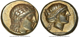 LESBOS. Mytilene. Ca. 377-326 BC. EL sixth-stater or hecte (10mm, 2.56 gm, 5h). NGC XF 4/5 - 4/5. Laureate head of Apollo right / Head of Artemis righ...