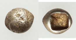 IONIA. Uncertain mint. Ca. 650-600 BC. EL1/24 stater or myshemihecte (6mm, 0.34 gm). Choice VF. Blank convex surface / Incuse square punch with striat...