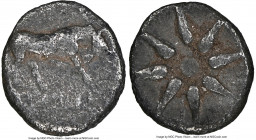 IONIA. Magnesia ad Maeandrum. Ca. 400-350 BC. AR hemiobol (7mm). NGC Fine. Ca. 310-282 BC. Head of Heracles right, wearing lion skin headdress, paws t...