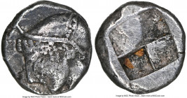 IONIA. Phocaea. Ca. late 6th-early 5th centuries BC. AR diobol or hemidrachm (9mm). NGC Choice VF. Archaic styled female head left, wearing helmet or ...
