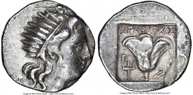 CARIAN ISLANDS. Rhodes. Ca. 188-170 BC. AR drachm (15mm, 12h). NGC Choice VF. Plinthophoric coinage, Agatharchus, magistrate. Radiate head of Helios r...