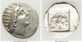 CARIAN ISLANDS. Rhodes. Ca. 88-84 BC. AR drachm (15mm, 2.04 gm, 11h). Choice XF. Plinthophoric standard, Philon, magistrate. Radiate head of Helios ri...