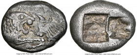LYDIAN KINGDOM. Croesus (561-546 BC). AR stater or double siglos (11mm, 1.59 gm). NGC AU 5/5 - 3/5. Sardes. Confronted foreparts of lion right and bul...