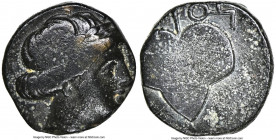 ACHAEMENID PERSIA. Ca. 4th Century BC. AE (10mm, 1.26 gm, 4h). NGC Choice Fine 3/5 - 5/5. Uncertain Asia Minor mint. Laureate head of Apollo right / M...