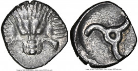LYCIAN DYNASTS. Pericles (ca. 390-360 BC). AR third-stater (15mm, 2.80 gm, 5h). NGC Choice AU 4/5 - 5/5. Uncertain mint. Lion scalp facing / Π↑P-EK-Λ↑...