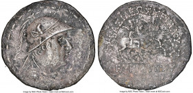 BACTRIAN KINGDOM. Eucratides I the Great (ca. 170-145 BC). AR tetradrachm (35mm, 16.51 gm, 12h). NGC AU 5/5 - 1/5. Draped and cuirassed bust of Eucrat...