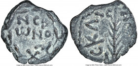 JUDAEA. Roman Procurators. Porcius Festus (AD 59-62). AE prutah (16mm, 1.69 gm, 12h). NGC Choice XF 4/5 - 4/5. Jerusalem, dated Regnal Year 5 of Nero ...