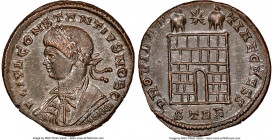 Constantius II, as Caesar (AD 337-361). AE3 or BI nummus (18mm, 11h). NGC MS. Trier, 2nd officina, AD 327-328. FL IVL CONSTANTIVS NOB C, laureate, dra...