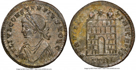 Constantius II, as Caesar (AD 337-361). AE3 or BI nummus (19mm, 1h). NGC MS. Trier, 2nd officina, AD 327-328. FL IVL CONSTANTIVS NOB C, laureate, drap...