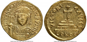 Tiberius II Constantine (AD 578-582). AV solidus (20mm, 4.44 gm, 7h). NGC AU 3/3 - 3/5, edge bumps. Constantinople, 6th officina, AD 579-582. d m TIb ...