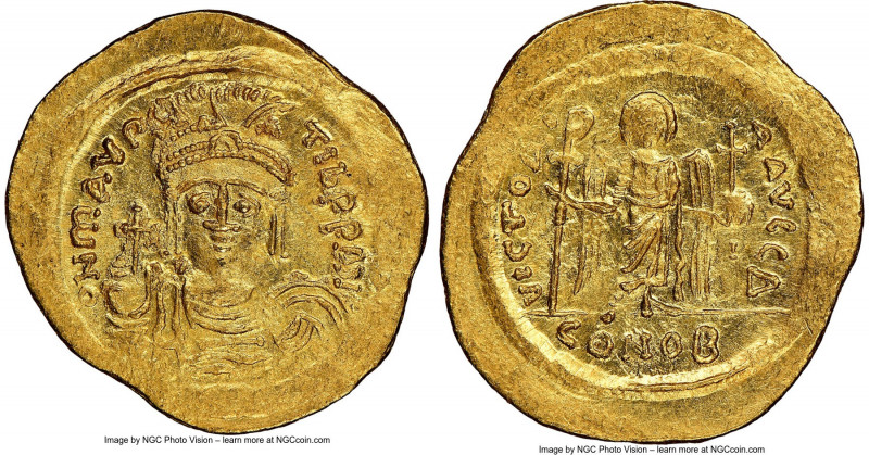 Maurice Tiberius (AD 582-602). AV solidus (22mm, 4.46 gm, 7h). NGC MS 4/5 - 4/5,...