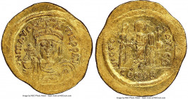 Maurice Tiberius (AD 582-602). AV solidus (22mm, 4.46 gm, 7h). NGC MS 4/5 - 4/5, edge bend. Constantinople, 4th officina. o N mAVRC-TIb PP AVG, draped...