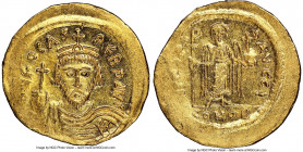 Phocas (AD 602-610). AV solidus (20mm, 7h). NGC AU, clipped. Constantinople, 10th officina, AD 607-609. o N FOCAS-PЄRP AVG, crowned, draped and cuiras...