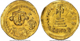 Heraclius (AD 613-641), and Heraclius Constantine. AV solidus (21mm, 4.36 gm, 5h). NGC AU 4/5 - 2/5, wavy flan, clipped. Constantinople, 2nd officina,...