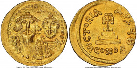 Heraclius (AD 610-641), and Heraclius Constantine. AV solidus (20mm, 4.48 gm, 7h). NGC MS 5/5 - 4/5. Constantinople, 9th officina, AD 629-631. dd NN h...