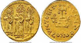 Heraclius (AD 632-641), with Heraclius Constantine and Heraclonas, as Caesar. AV solidus (19mm, 4.47 gm, 6h). NGC Choice AU 4/5 - 3/5, graffito. Const...
