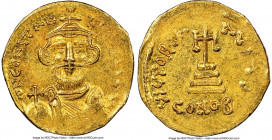 Constans II Pogonatus (AD 641-668). AV solidus (19mm, 4.38 gm, 7h). NGC Choice AU 4/5 - 4/5, clipped. Constantinople, 6th officina, AD 650/1. d N CONS...