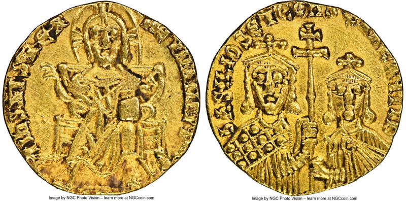 Basil I the Macedonian (AD 868-886), with Constantine. AV solidus (19mm, 4.44 gm...