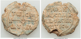 Byzantine. Ca. AD 8th-9th centuries. Lead seal (31mm, 19.00 gm, 12h). XF. Cruciform invocative monogram ΘEOTOKE BOHΘEI (monogram Zacos I XLVI), TW-CW ...