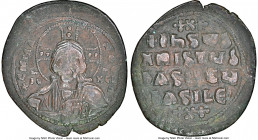 Anonymous. Class A2. Time of Basil II and Constantine VIII (34mm, 6h). NGC VF. Constantinople. +EMMA-NOVHΛ, bust of Christ facing, wearing nimbus cruc...