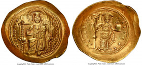 Constantine X Ducas (AD 1059-1067). AV histamenon nomisma (26mm, 6h). NGC Choice AU. Constantinople. +IhS IXS RЄX-RЄSNANTIhm, Christ seated facing on ...